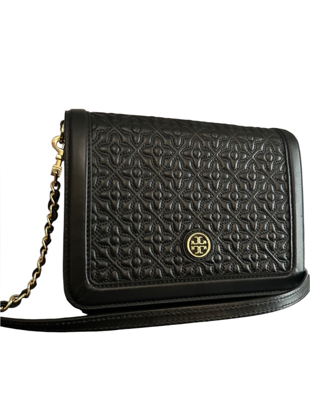 Tory Burch Black Quilted Leather Crossbody with Gold Hardware